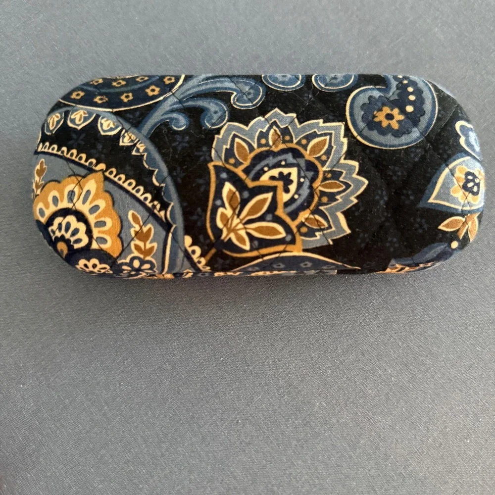 Vera Bradley Blue Gold Paisley Quilted Hard Shell Eyeglass Sunglasses Case